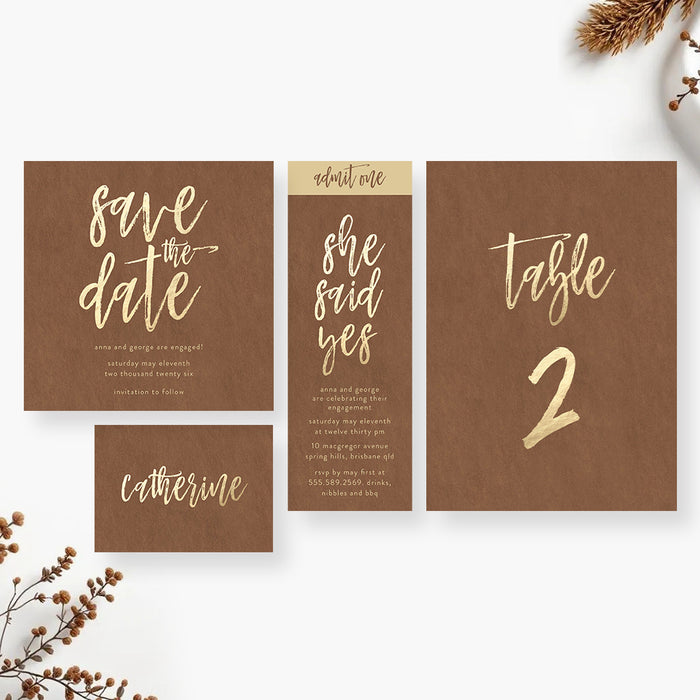 She Said Yes Engagement Invitation Rustic Brown Party Invite