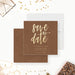 Rustic brown and gold save the date card with elegant script for engagement or wedding celebration-front-back