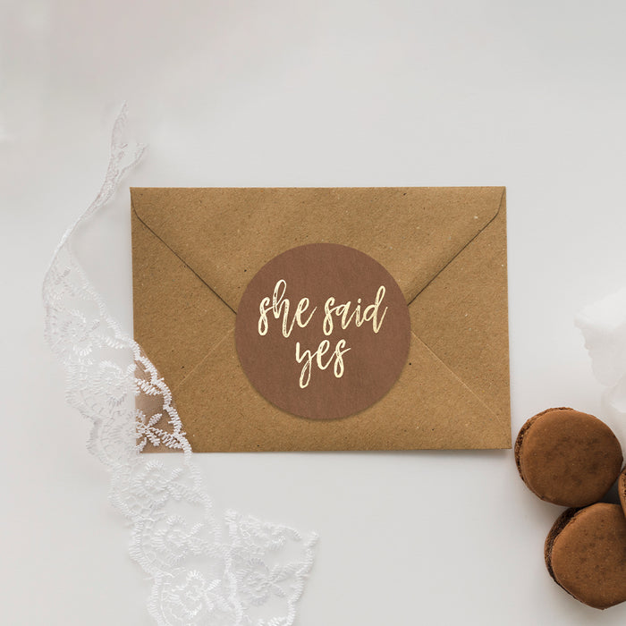 She Said Yes Engagement Invitation Rustic Brown Party Invite