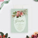 sage green garden party birthday invitation with vintage pink flowers, white daisies, botanical artwork, and elegant script lettering-front
