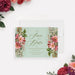 sage green birthday save the date card with vintage pink flowers, white daisies, botanical border, and elegant script lettering-front