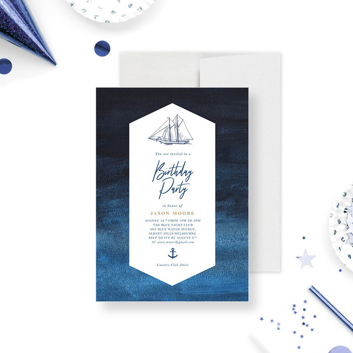 Yacht Birthday Party Invitation Card, Sailing Birthday Invitations for Men, Cruise Sail Away Party, Sail Boat Party