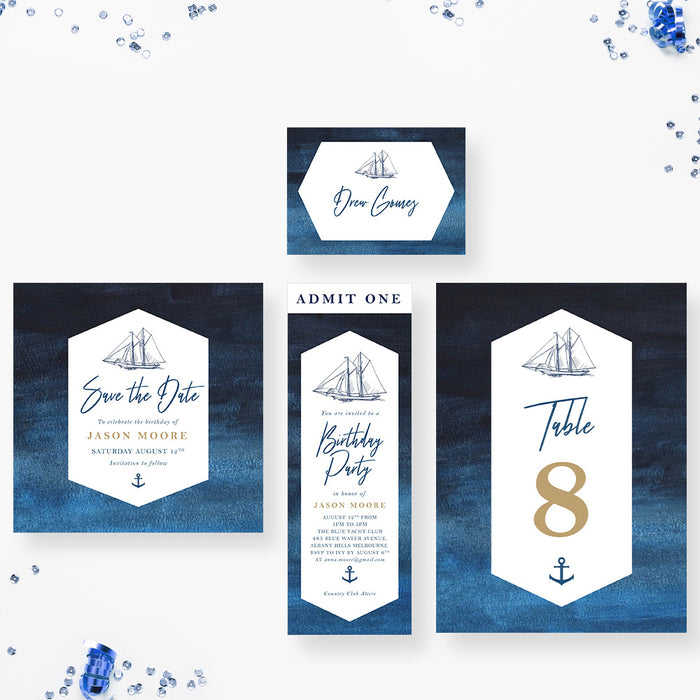 Yacht Birthday Party Invitation Card, Sailing Birthday Invitations for Men, Cruise Sail Away Party, Sail Boat Party