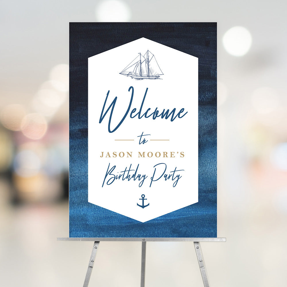 Nautical Birthday Party Welcome Sign Sailboat Theme with Anchor