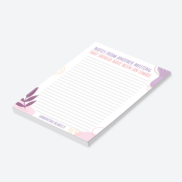 Personalized notepad for coworkers with purple and coral office design