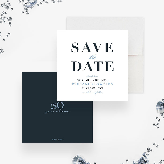 150 Years in Business Save the Date Card, Elegant 150th Company Anniversary Save the Dates, Sesquicentenary Milestone Save the Date