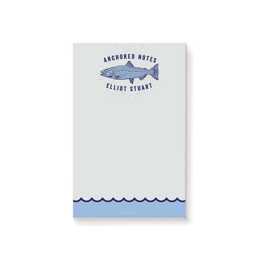 Personalized fishing notepad featuring a fish illustration design for gifts, party favors, or fishing themed celebrations.