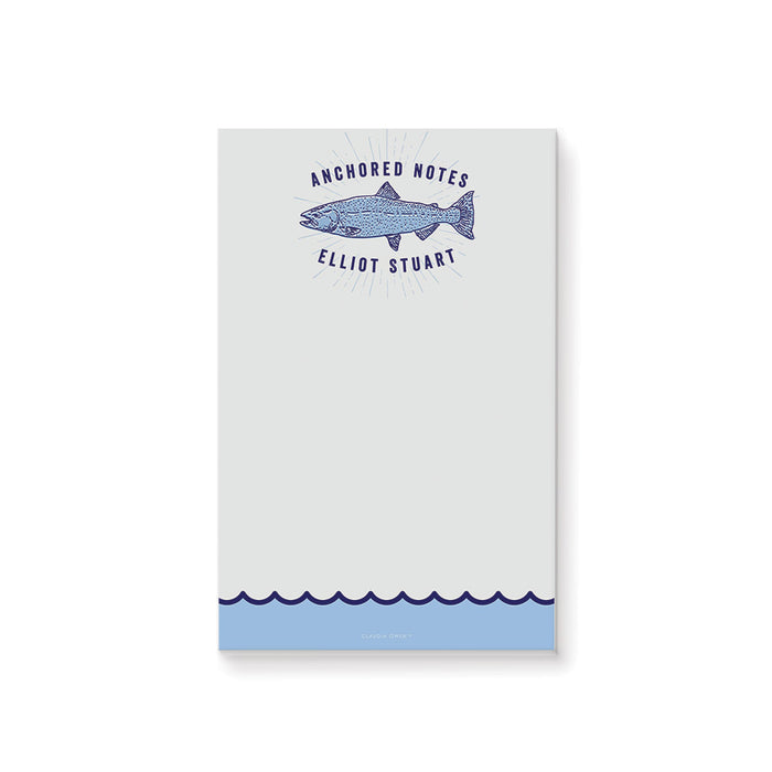 Personalized fishing notepad featuring a fish illustration design for gifts, party favors, or fishing themed celebrations.