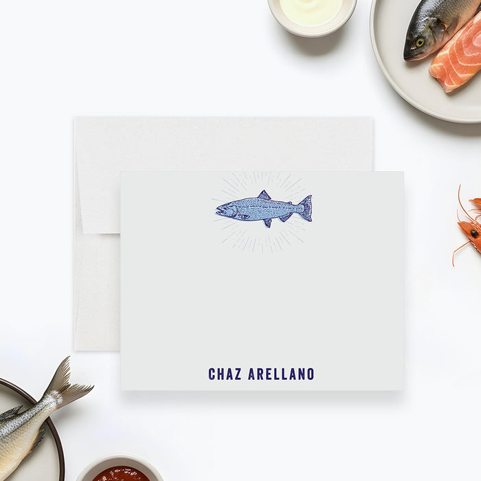 Personalized nautical thank you card featuring a fish illustration design for gifts, coastal stationery, or everyday use.-front