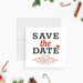 Secret Santa save the date card featuring Santa’s hat design, personalized Christmas party invitation for holiday gift exchange celebrations.-front