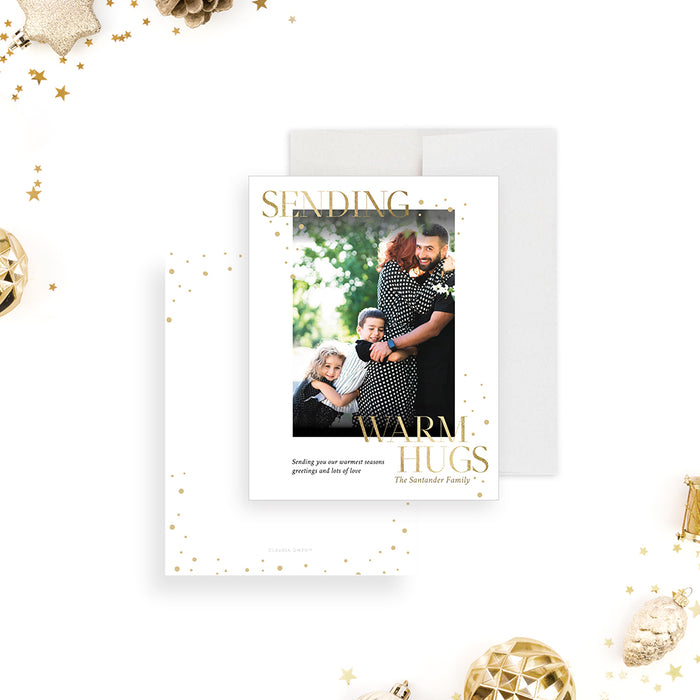 Sending Warm Hugs Personalized Holiday Greeting Card with Family Photo, Elegant Holiday Greeting Card with Warm Wishes