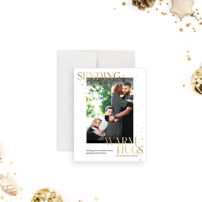 Sending Warm Hugs Personalized Holiday Greeting Card with Family Photo, Elegant Holiday Greeting Card with Warm Wishes