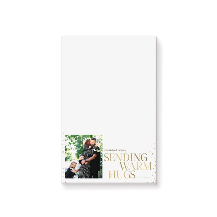 Sending Warm Hugs Holiday Notepad Personalized with Your Own Family Photo, Christmas Notepad with Picture