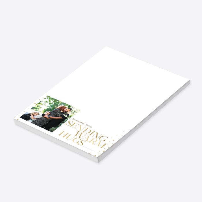 Sending Warm Hugs Holiday Notepad Personalized with Your Own Family Photo, Christmas Notepad with Picture