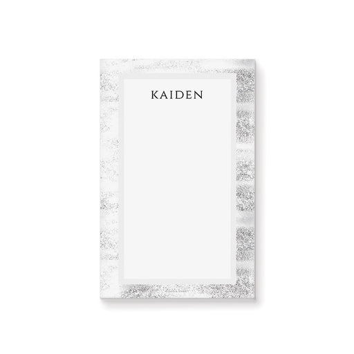 personalized with custom name, black and white layout, textured gray border, and blank writing space