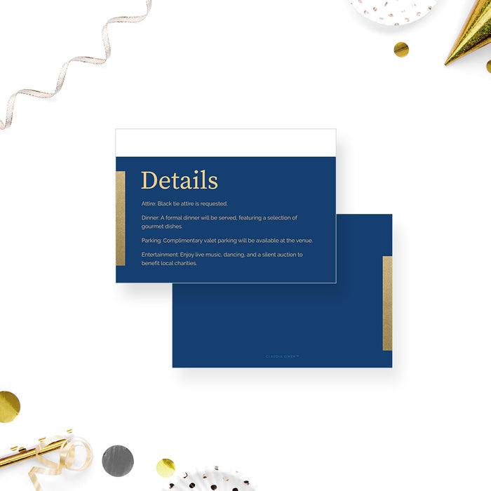 Simple and Elegant Charity Ball Invitation Card in Blue and Gold, Corporate Event Invites, Custom Professional Invitations