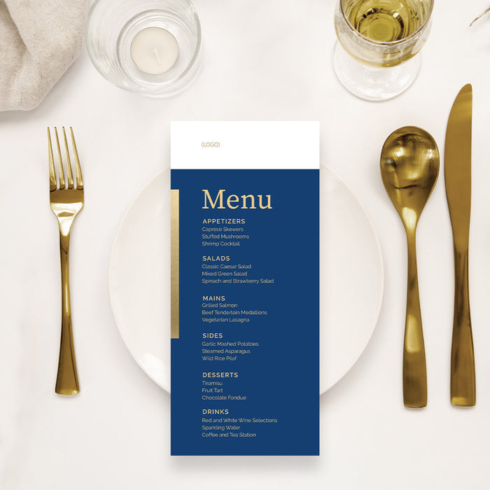 Simple and Elegant Charity Ball Invitation Card in Blue and Gold, Corporate Event Invites, Custom Professional Invitations