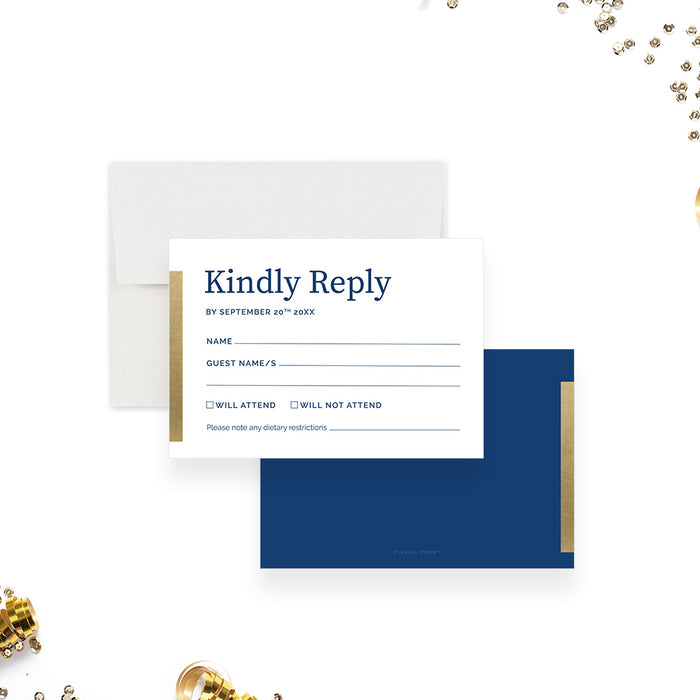 Simple and Elegant Charity Ball Invitation Card in Blue and Gold, Corporate Event Invites, Custom Professional Invitations