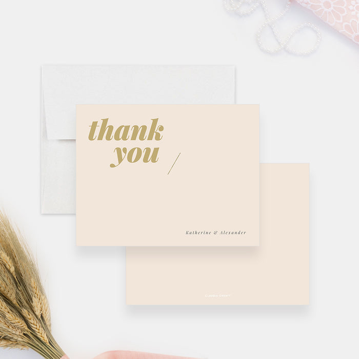 Contemporary Chic Wedding Note Card in Soft Neutral Colors, Personalized Minimalist Wedding Thank You Card