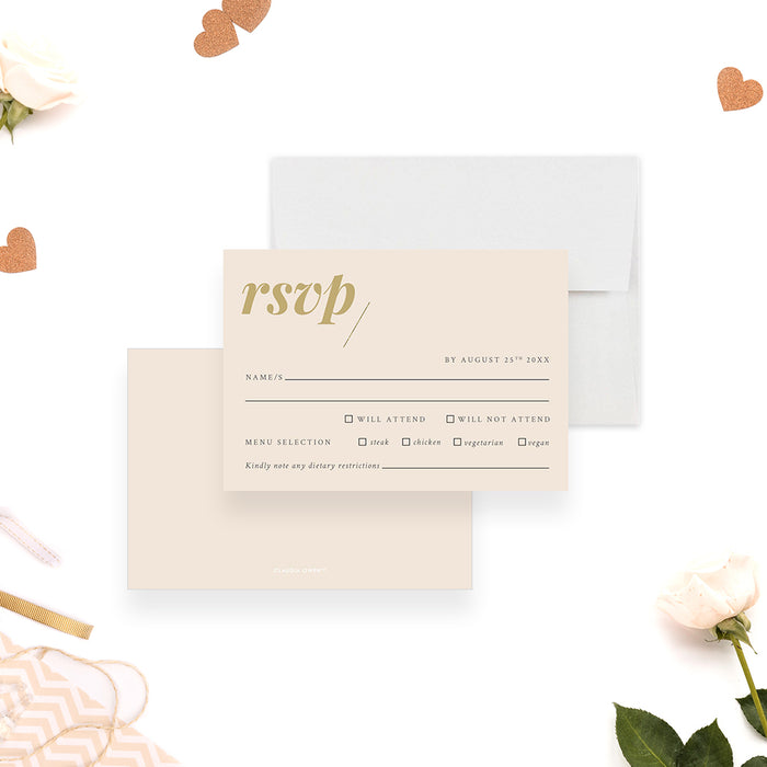 Contemporary Chic Wedding Invitation Card in Soft Neutral Colors, Beige Invitations for Wedding Celebration with Elegant Numerals