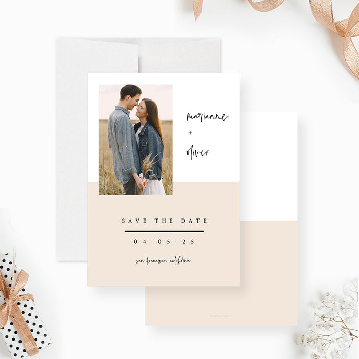 Urban Elegance Wedding Save the Date for Modern Couples with Photo, Minimalist Calligraphy Wedding Save the Dates