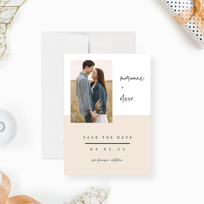 Urban Elegance Wedding Save the Date for Modern Couples with Photo, Minimalist Calligraphy Wedding Save the Dates