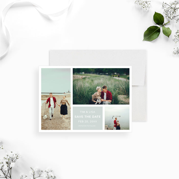 Collage Wedding Photo Save the Date Card with Personalized Couples Pictures, Minimalist Save the Dates