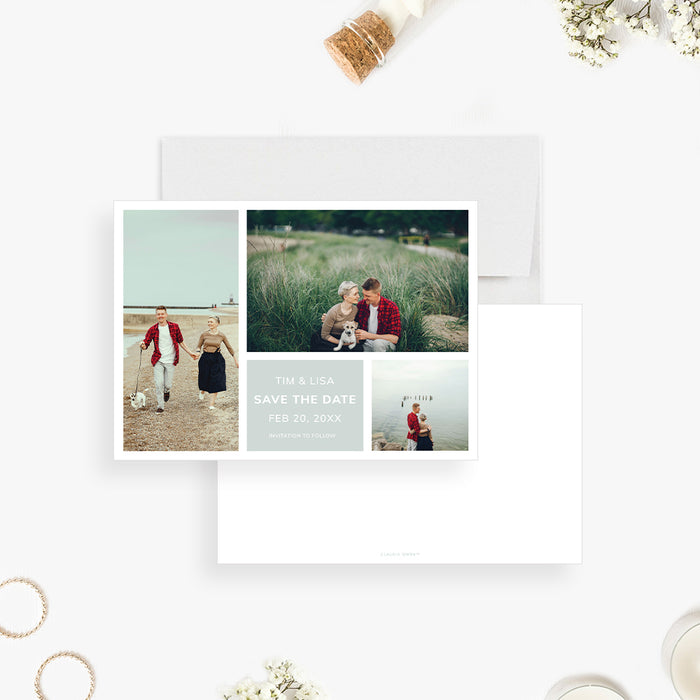Collage Wedding Photo Save the Date Card with Personalized Couples Pictures, Minimalist Save the Dates