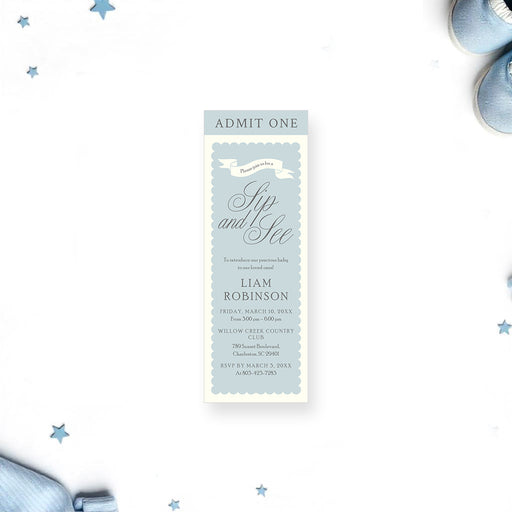 Personalized Sip and See ticket invitation admission style card