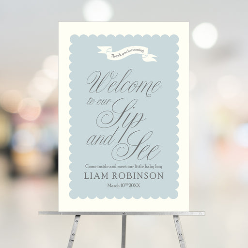 Personalized Sip and See welcome sign for baby introduction party