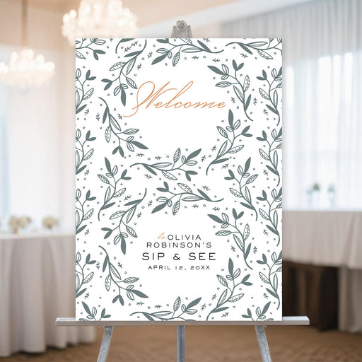 Botanical welcome sign with a greenery illustration, offering a fresh and organic look that enhances any venue decor.