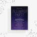 Slumber party invitation template mockup with white constellation lettering on a navy and purple starry night sky