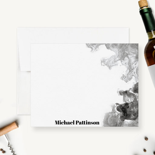 Smoke design personalized note card set for men
