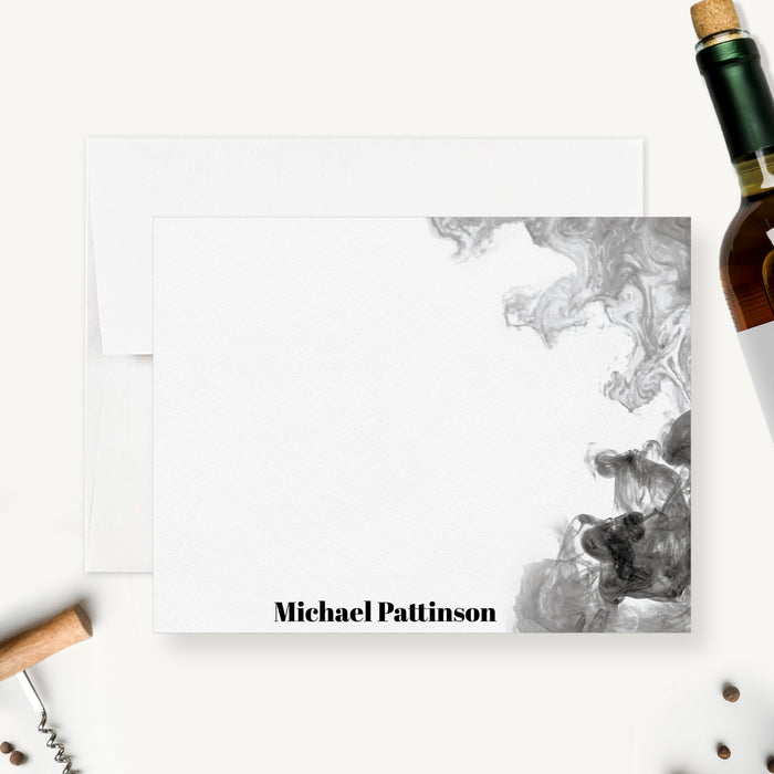 Smoke design personalized note card set for men
