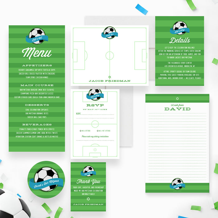 Soccer Bar Mitzvah Invitation Green Sports Party Invite