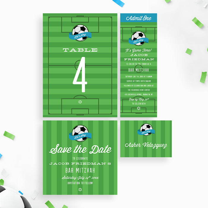 Soccer Bar Mitzvah Invitation Green Sports Party Invite