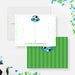 Soccer Bar Mitzvah thank you card with field layout and personalized name-front-back