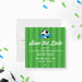 Soccer Bar Mitzvah save the date card with green field design and soccer ball-front