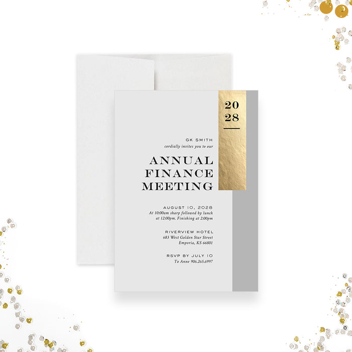 Elegant Gray and Gold Invitation Card for Business Annual Finance Meeting, Company Anniversary Invites, Employee Appreciation Dinner, Corporate Event Invite Cards