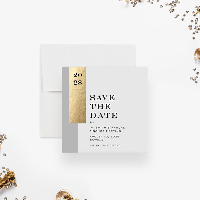 Elegant Gray and Gold Save the Date Card for Business Annual Finance Meeting, Company Anniversary Save the Dates, Corporate Party Save the Date