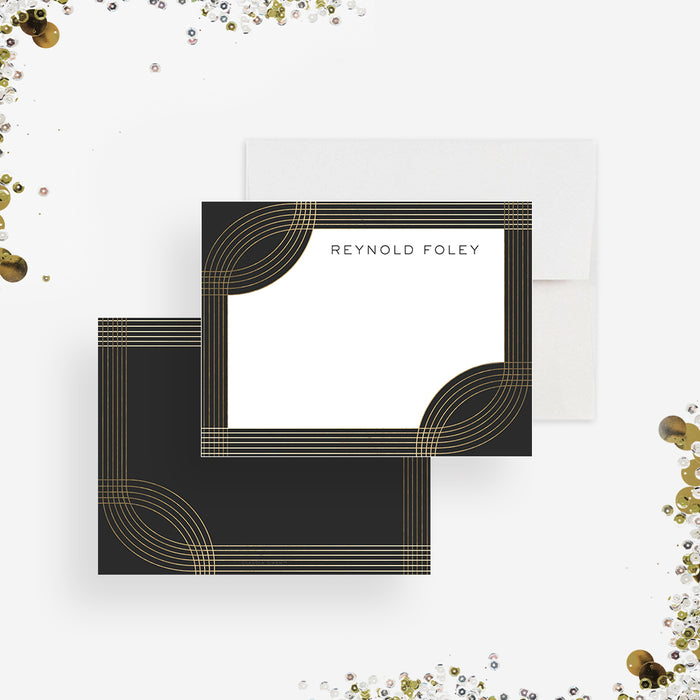 Formal Gold and Black Note Card, Business Gala and Auction Thank You Card, Personalized Stationery Correspondence for Professionals