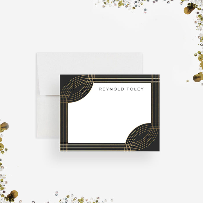 Formal Gold and Black Note Card, Business Gala and Auction Thank You Card, Personalized Stationery Correspondence for Professionals