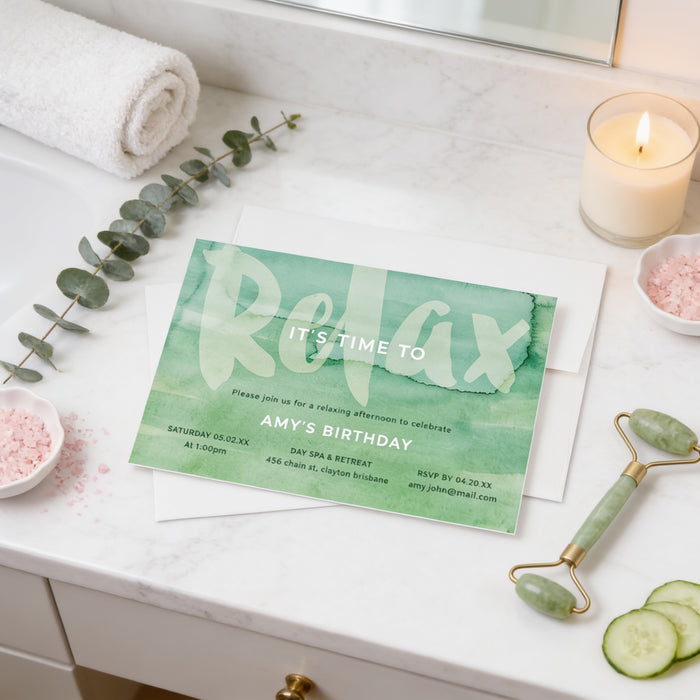 Spa Birthday Invitation Template Relax Pamper Party Invite