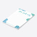 Personalized spa party notepad featuring a soft blue and green watercolor design with “glow goals only” lettering and custom name-side