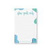 Personalized spa party notepad featuring a soft blue and green watercolor design with “glow goals only” lettering and custom name.