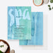 Spa birthday invitation template featuring a blue and green watercolor design with large spa lettering, ideal for girls pamper party celebrations.