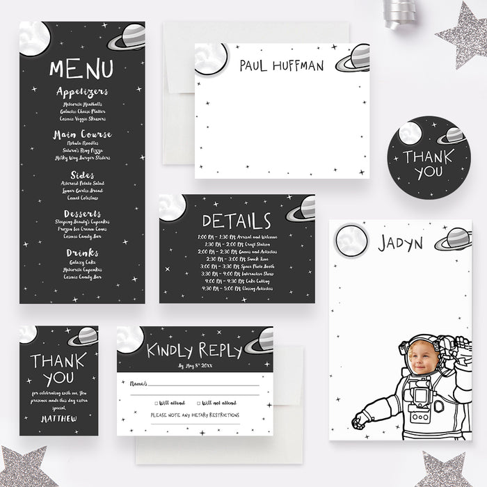 Space Adventure Birthday Party Invitation with Photo, Astronaut Birthday for Boys and Girls, Outer Space Party Invites