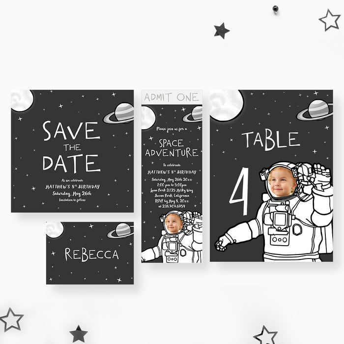 Space Adventure Birthday Party Invitation with Photo, Astronaut Birthday for Boys and Girls, Outer Space Party Invites