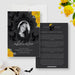 Gothic obituary style birthday card with skull pattern, marigold flowers, and photo frame for a Death to My Youth themed 30th birthday.