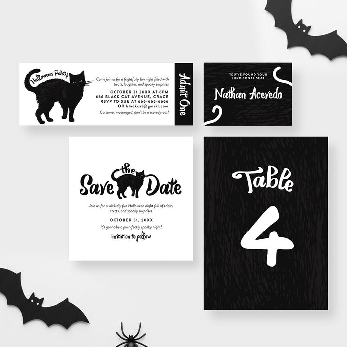 Personalized Spooky Black Cat Halloween Party Invitation